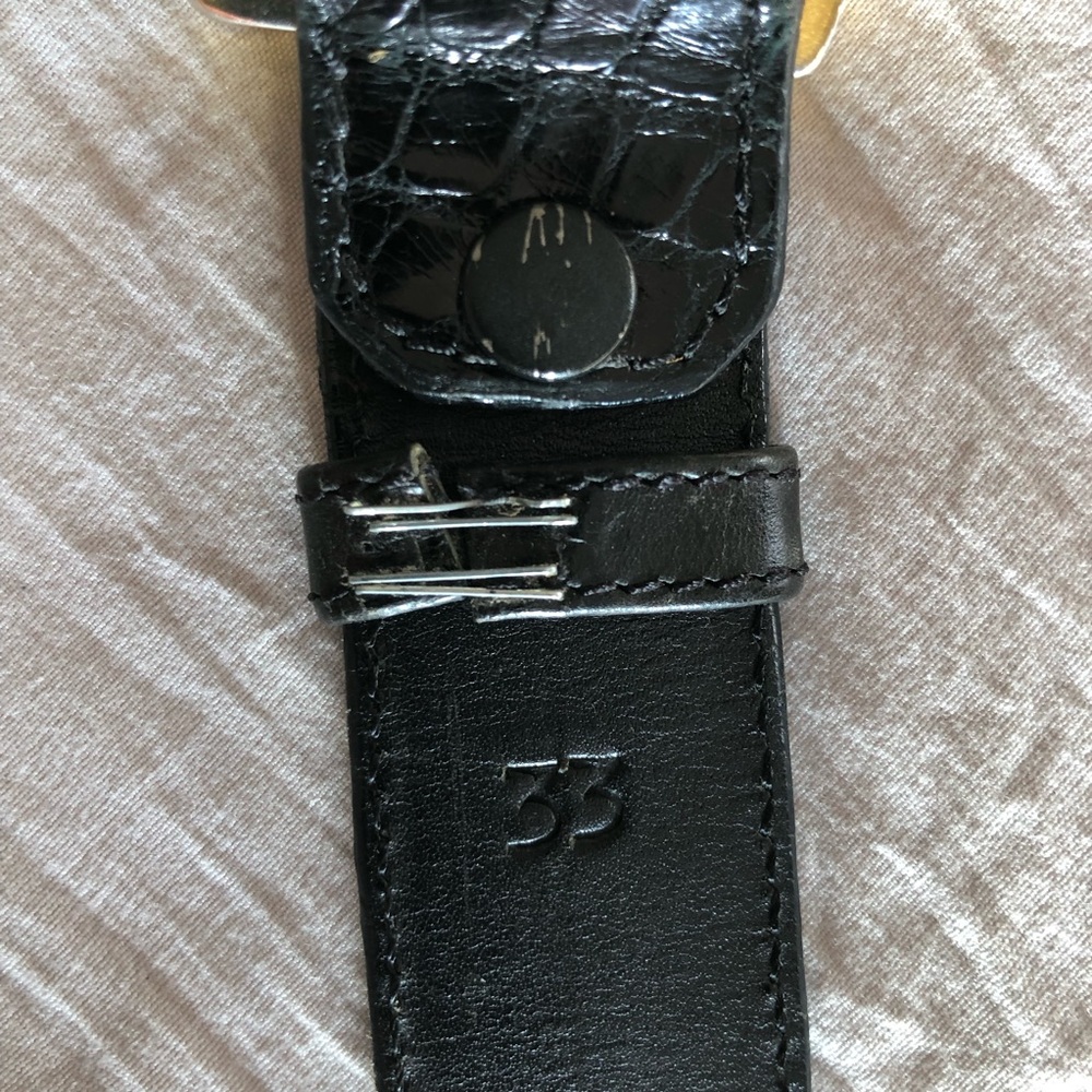 Vintage 90s Kleinberg Sherrill American Black exoticAlligator Gold Buckle Belt M - Picture 4 of 11